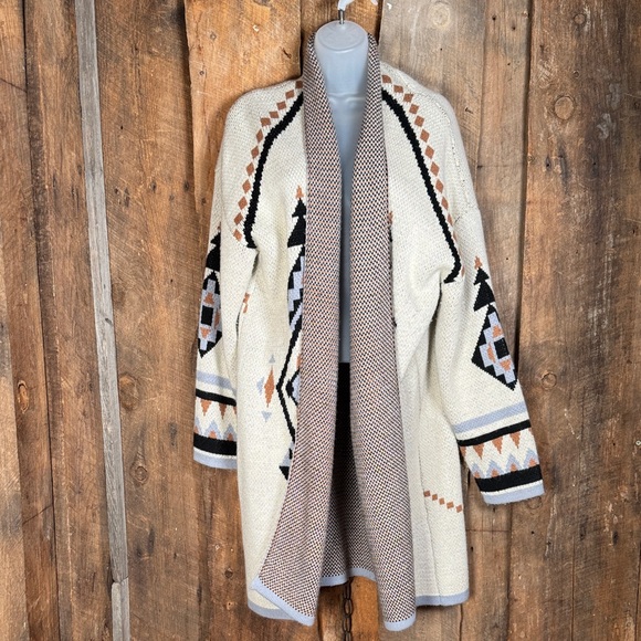 Blue B Collection Geometric Patterned Open Cardigan - Picture 1 of 10